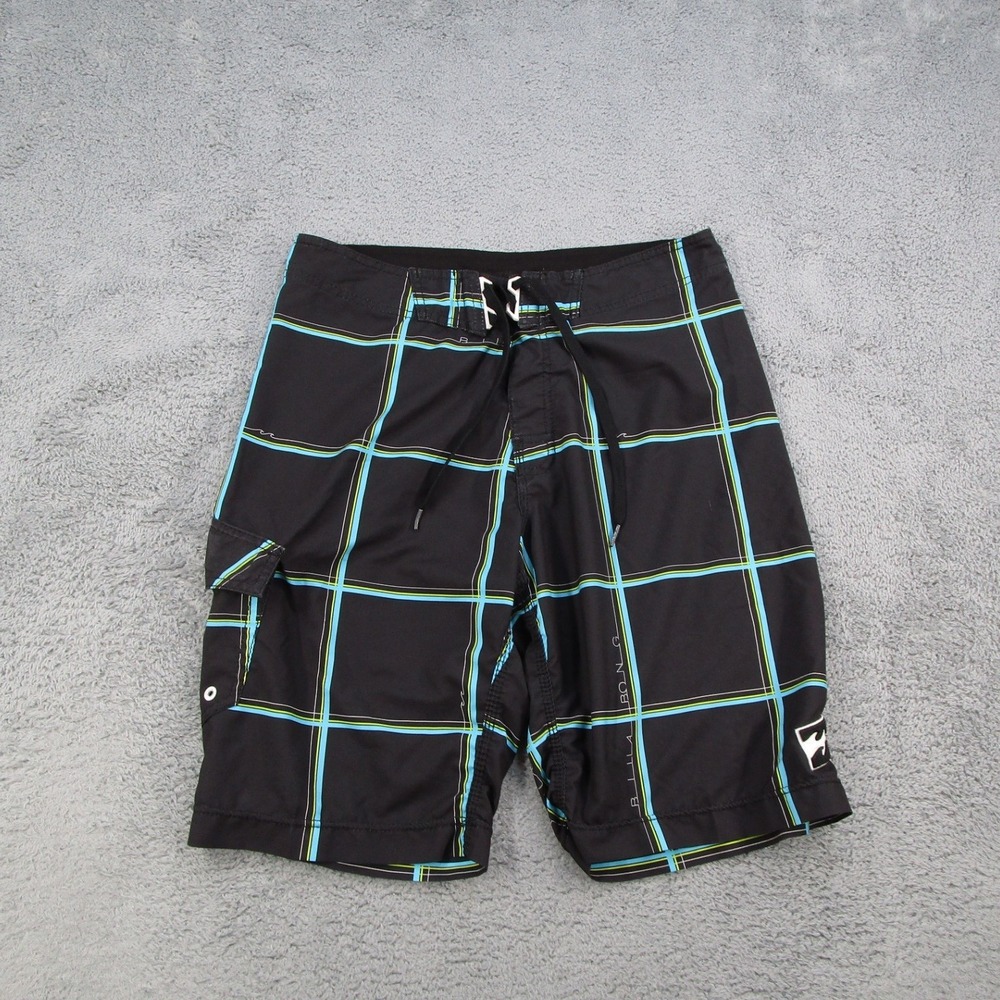 Billabong Platinum X Board Shorts Mens 32 Black Blue Plaid M137TRUS Hydrostretch